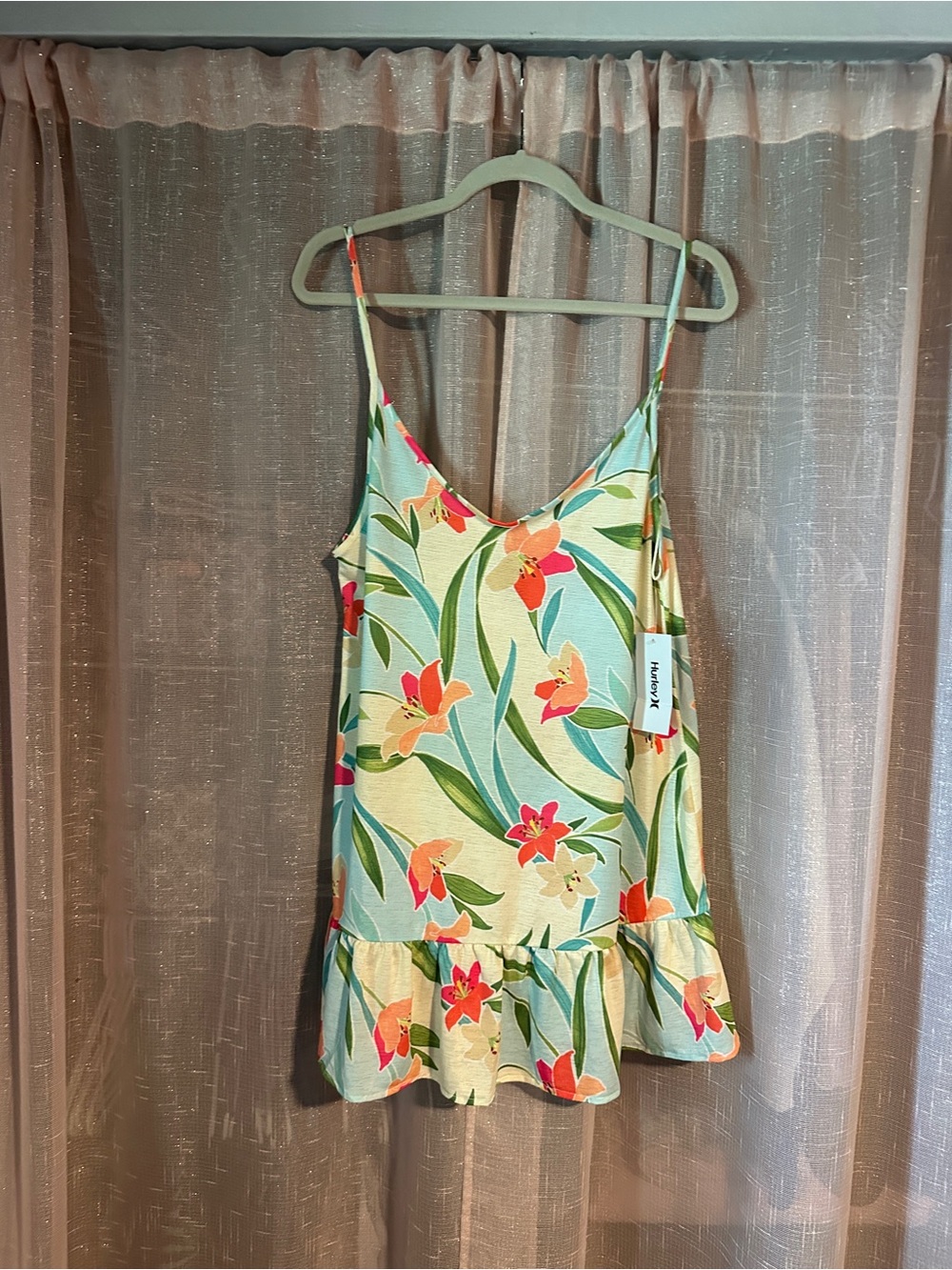 Hurley Floral Spaghetti-Strap Peplum Tank in Mint and Coral